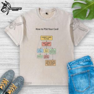 How to submit your card to PSA for grading on a premium washed t-shirt, featuring a detailed card submission guide.