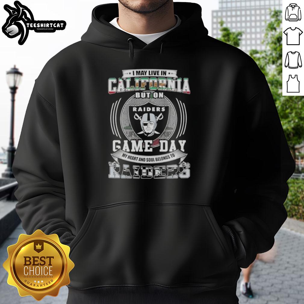 Alt Text: Premium hoodie for fans who live in California but support Las Vegas Raiders on game day, showcasing team spirit.