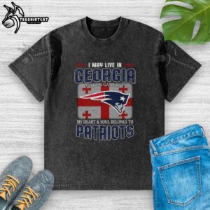 Premium washed t-shirt featuring New England Patriots flag, perfect for game day, showing Georgia pride.