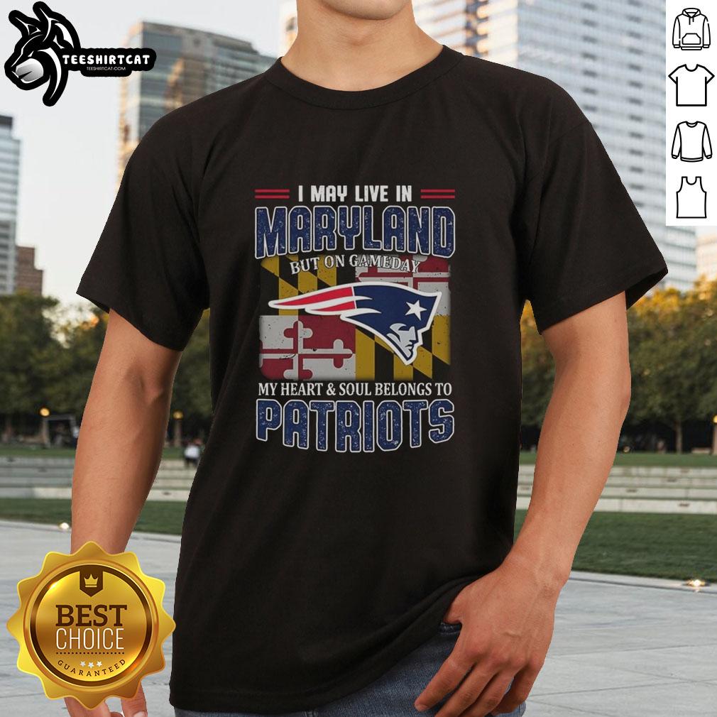 Premium New England Patriots flag T-shirt for fans; perfect for game day, showcasing Maryland pride and team loyalty.