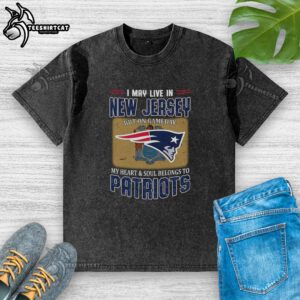 Premium washed t-shirt featuring New England Patriots flag, perfect for fans living in New Jersey on game day.