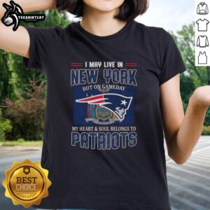 Alt Text: Premium New England Patriots flag ladies tee for game day, showcasing pride for the team even while in New York.