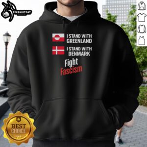 Premium I Stand With Greenland & Denmark hoodie promoting anti-fascism, featuring bold graphics and a stylish design.