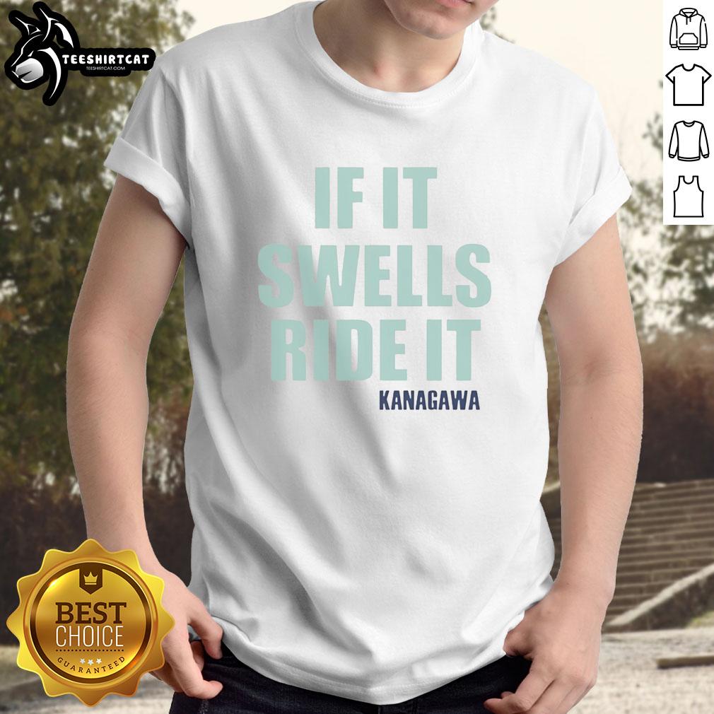 Premium If It Swells Ride It Kanagawa T-Shirt featuring a vibrant wave design, perfect for surfing enthusiasts.