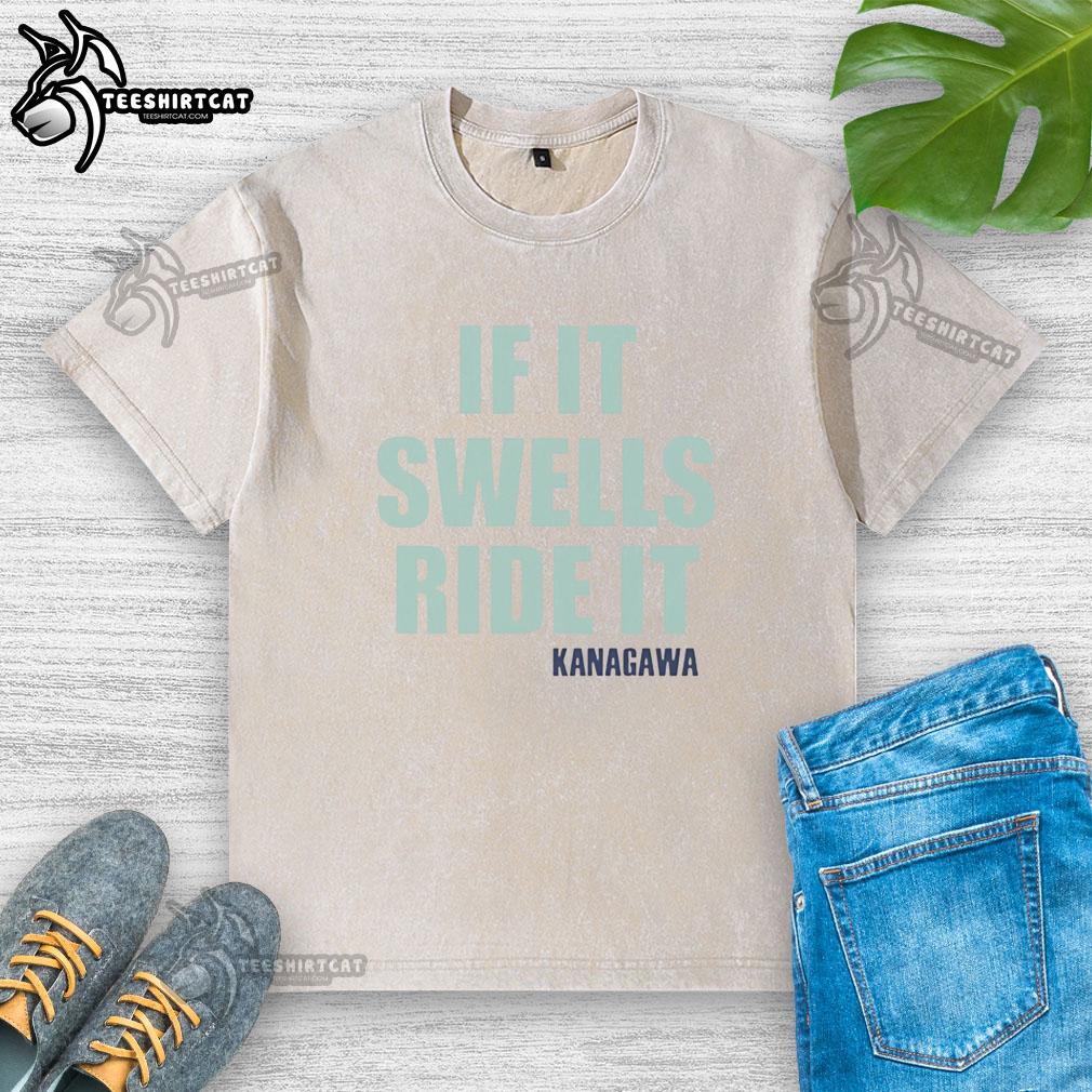 Premium If It Swells Ride It Kanagawa Washed T-Shirt in soft fabric, featuring a vibrant ocean wave design.