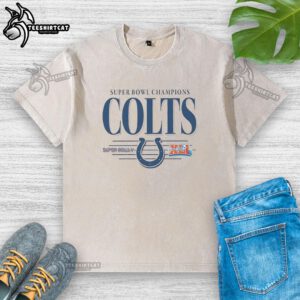Alt Text: Premium Indianapolis Colts NFL Super Bowl Champions vintage logo washed t-shirt for fans and collectors.