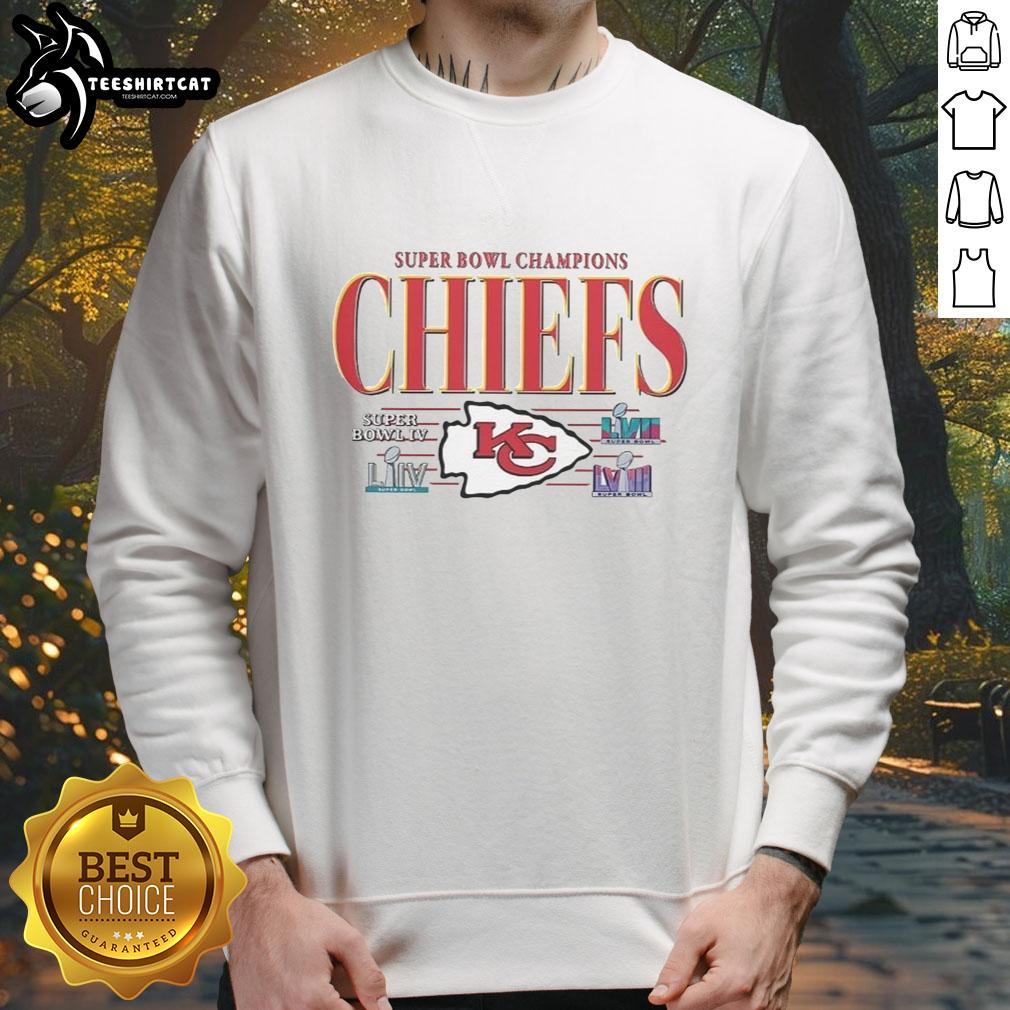Alt Text: Premium Kansas City Chiefs NFL Super Bowl Champions vintage logo sweatshirt showcasing team pride and championship spirit.