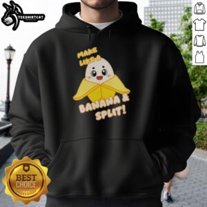 Premium Lankybox Banana Split Hoodie featuring vibrant banana graphics, perfect for fans of Lankybox and cozy style.