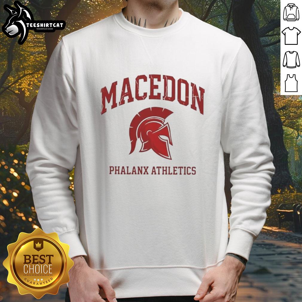 Alt Text: Premium Macedon Phalanx Athletics Spartan Helmet Logo Sweatshirt featuring a bold design and high-quality fabric.