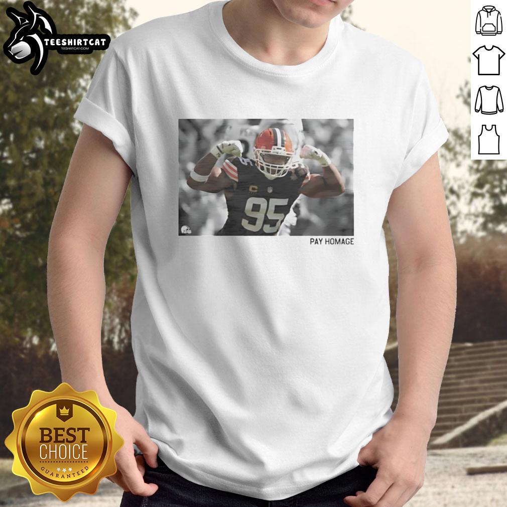 Premium Myles Garrett Pay Homage T-Shirt featuring bold graphics and a comfortable fit for fans of NFL merchandise.