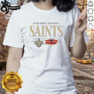 Premium New Orleans Saints NFL Super Bowl Champions vintage logo ladies tee showcasing team pride and championship spirit.