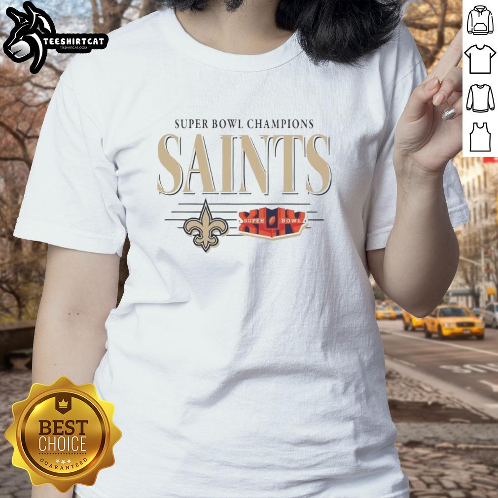 Premium New Orleans Saints NFL Super Bowl Champions vintage logo ladies tee showcasing team pride and championship spirit.
