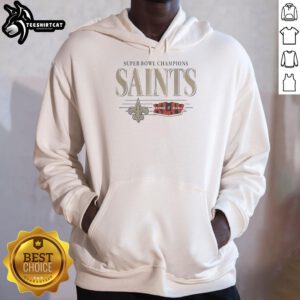 Premium New Orleans Saints Super Bowl Champions XLIV hoodie in black, featuring team logo and championship graphics.