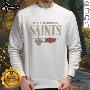 Premium New Orleans Saints Super Bowl Champions XLIV sweatshirt featuring team logo and vibrant colors.