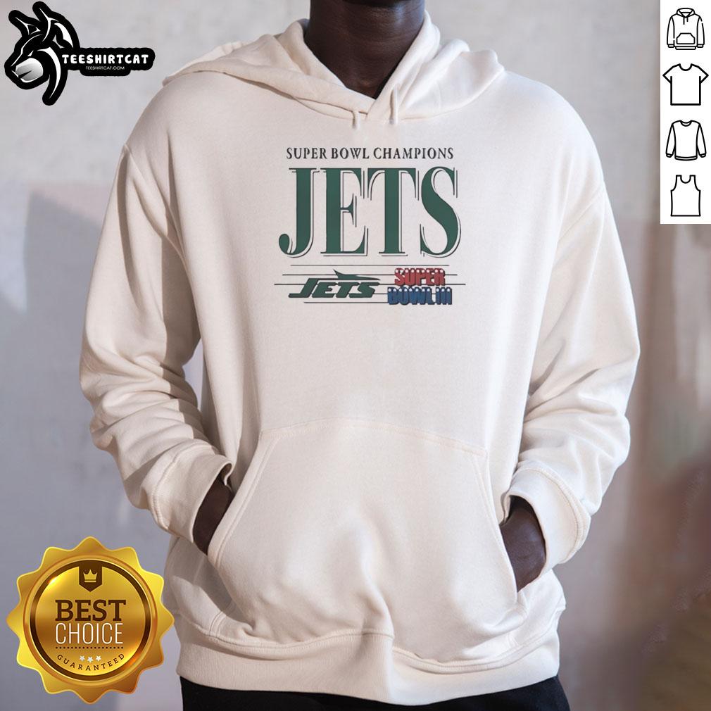 Premium New York Jets Football Super Bowl Champions III Hoodie featuring team logo and championship design.