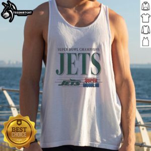 Premium New York Jets Football Super Bowl Champions III tank top featuring iconic team logo and vibrant colors.