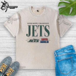 Premium New York Jets Football Super Bowl III Champions washed t-shirt featuring classic team logo and design.