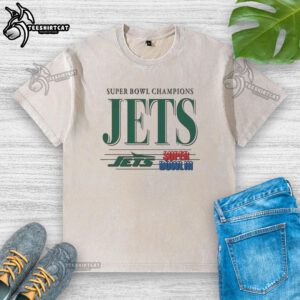 Premium New York Jets NFL Super Bowl Champions vintage logo washed t-shirt, perfect for fans and collectors.