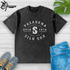 Alt Text: Vintage washed t-shirt featuring Premium Pasadena Silk Sox logo, celebrating California's defunct baseball teams.