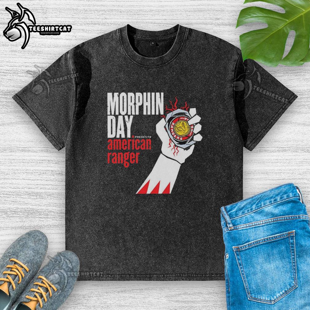 Premium Power Rangers Morphin Day American Range washed t-shirt featuring vibrant graphics and comfortable fit.