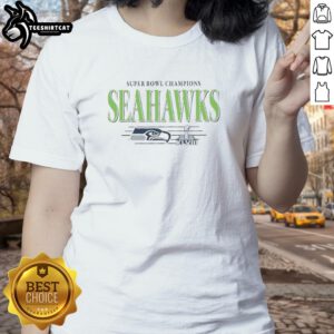 Alt Text: Premium Seattle Seahawks NFL Super Bowl Champions vintage logo ladies tee showcasing team pride and style.