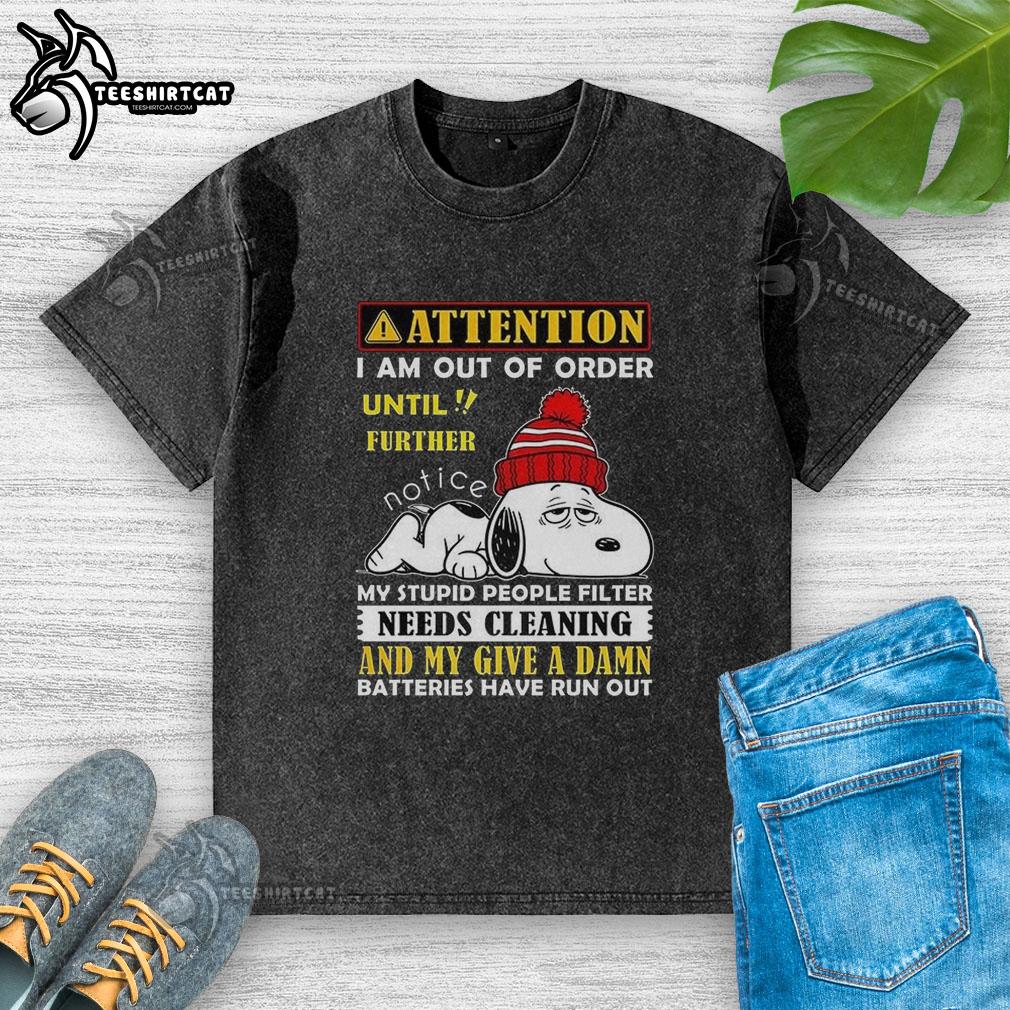 Alt Text: Premium Snoopy t-shirt with Out of Order message, perfect for humor lovers and fans of Snoopy apparel.