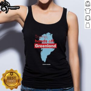 Alt Text: Premium Trump Hands Off Greenland State Tank Top featuring bold graphics, perfect for casual wear and political statement.
