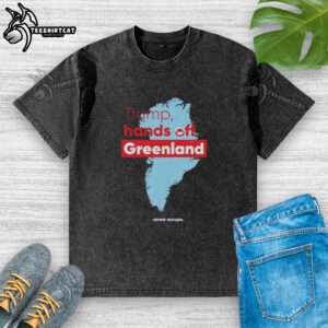 Premium Trump Hands Off Greenland State Washed T-Shirt featuring a stylish design for casual wear enthusiasts.
