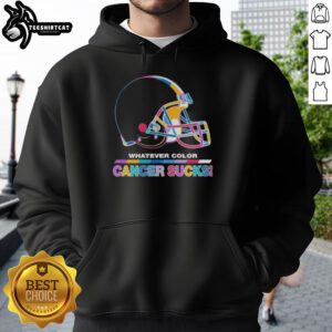 Cleveland Browns hoodie featuring colorful 'Cancer Sucks' logo, perfect for fans supporting a great cause.