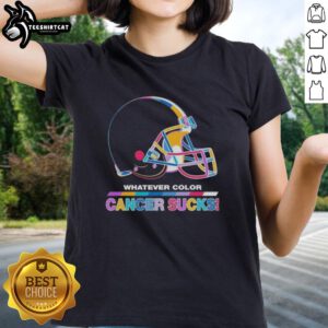 Cleveland Browns football ladies tee in vibrant colors with 'Cancer Sucks' logo, perfect for fans supporting a cause.