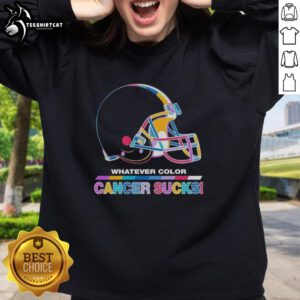 Pretty Cleveland Browns football sweatshirt featuring 'Cancer Sucks' logo in team colors, perfect for fans and supporters.