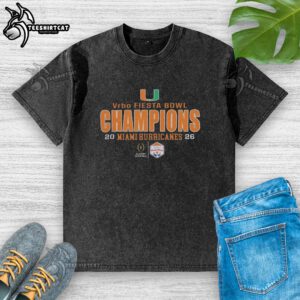 Pretty Miami Hurricanes 2026 CFP Semifinal Fiesta Bowl Champions washed t-shirt showcasing team pride and victory.