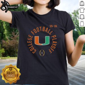 Pretty Miami Hurricanes College Football Playoff Bound 2025-2026 Season ladies tee featuring vibrant team colors.