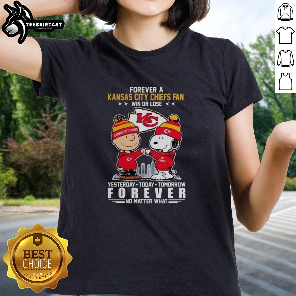 Pretty Snoopy Kansas City Chiefs Forever fan tee for women, celebrating Super Bowl 2026 win or lose.