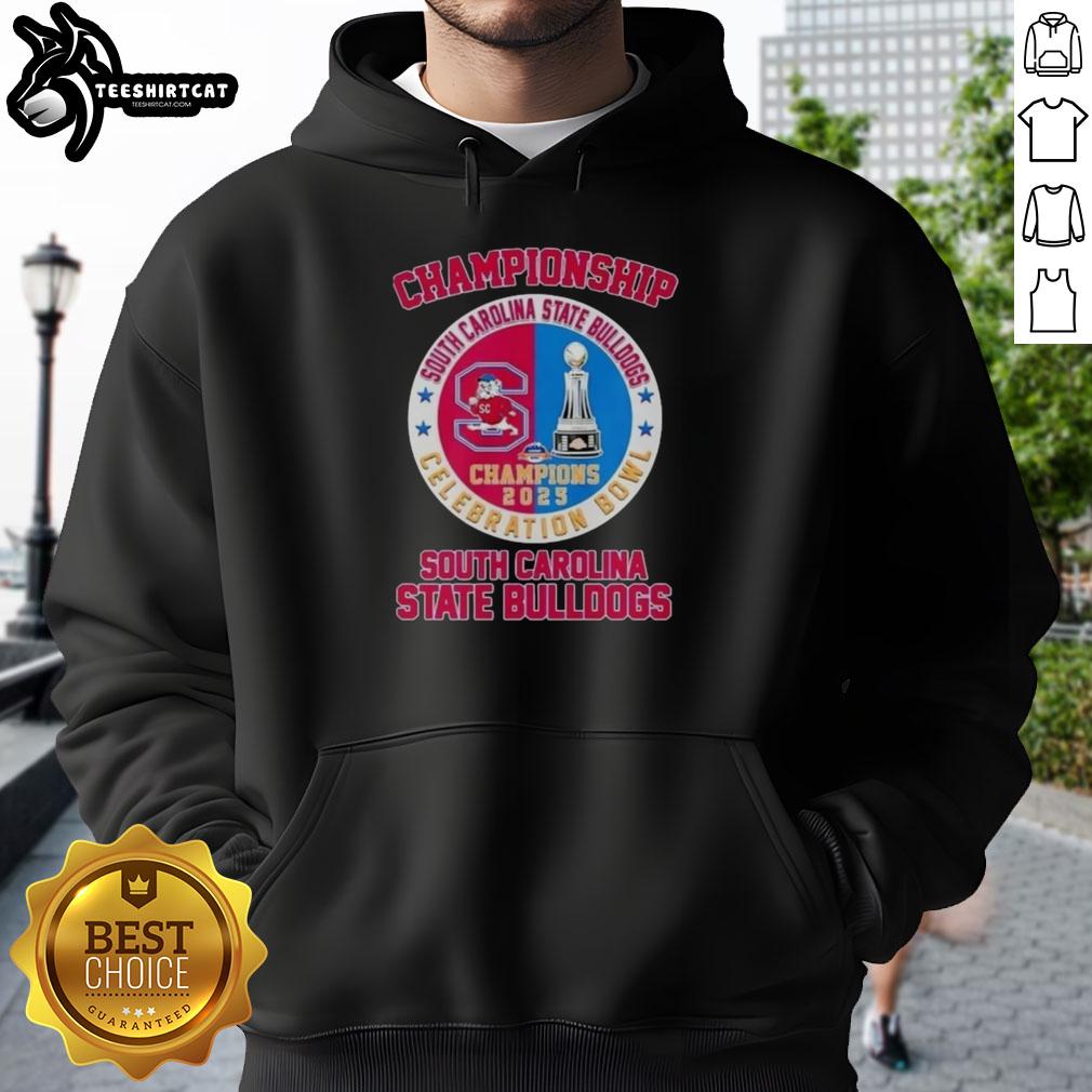 Alt Text: Pretty South Carolina State Bulldogs Celebration Bowl Champions 2025 logo hoodie showcasing team pride and victory.
