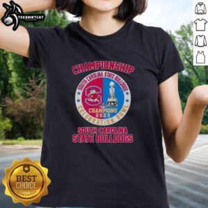 Alt Text: Ladies tee featuring the South Carolina State Bulldogs Celebration Bowl Champions 2025 logo in vibrant colors.