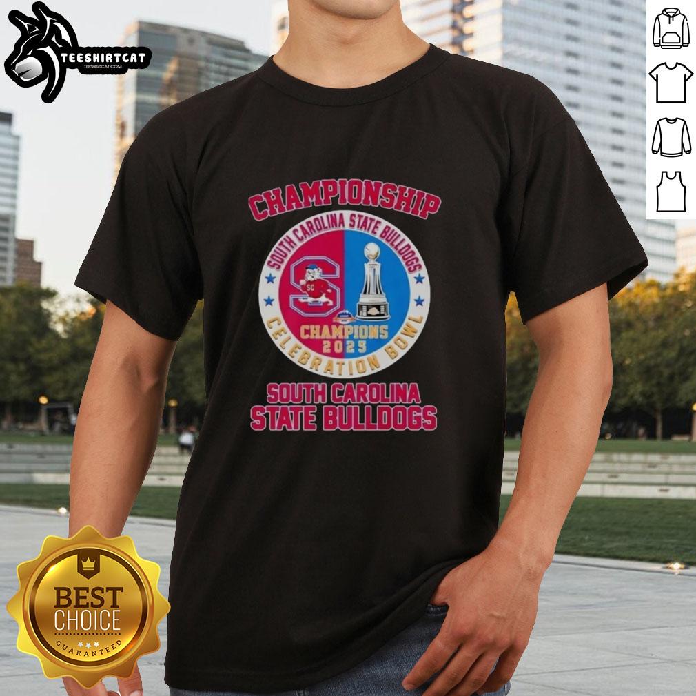 Pretty South Carolina State Bulldogs Celebration Bowl Champions 2025 logo t-shirt showcasing team pride and victory.