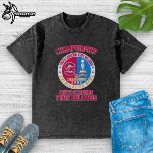 South Carolina State Bulldogs Celebration Bowl Champions 2025 logo on a washed t-shirt, showcasing team pride and style.