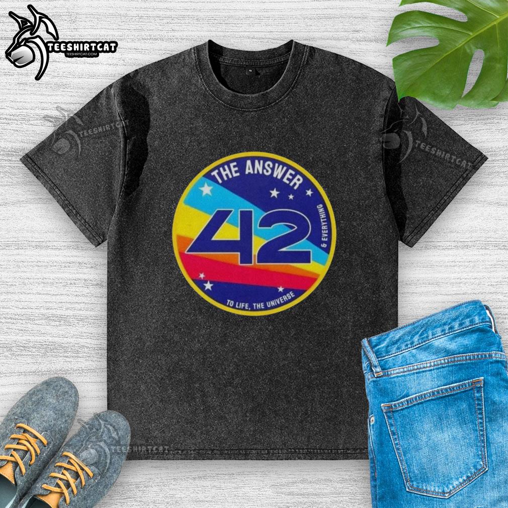 Alt Text: Pretty washed t-shirt featuring 'The Answer Is 42' design inspired by Life, the Universe, and Everything.