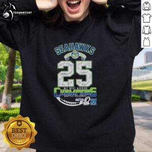 Seattle Seahawks 2025 NFC West Division Champions sweatshirt featuring signatures of the team players.