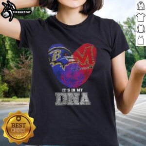 Top Fingerprints Baltimore Ravens x Maryland Terrapins It's In My DNA ladies tee featuring team logos and vibrant design.