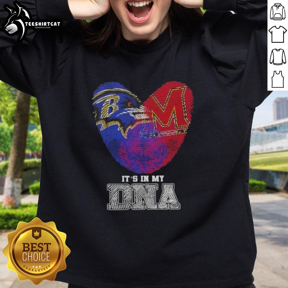 Top Fingerprints Baltimore Ravens x Maryland Terrapins It's In My DNA sweatshirt featuring team logos and vibrant colors.