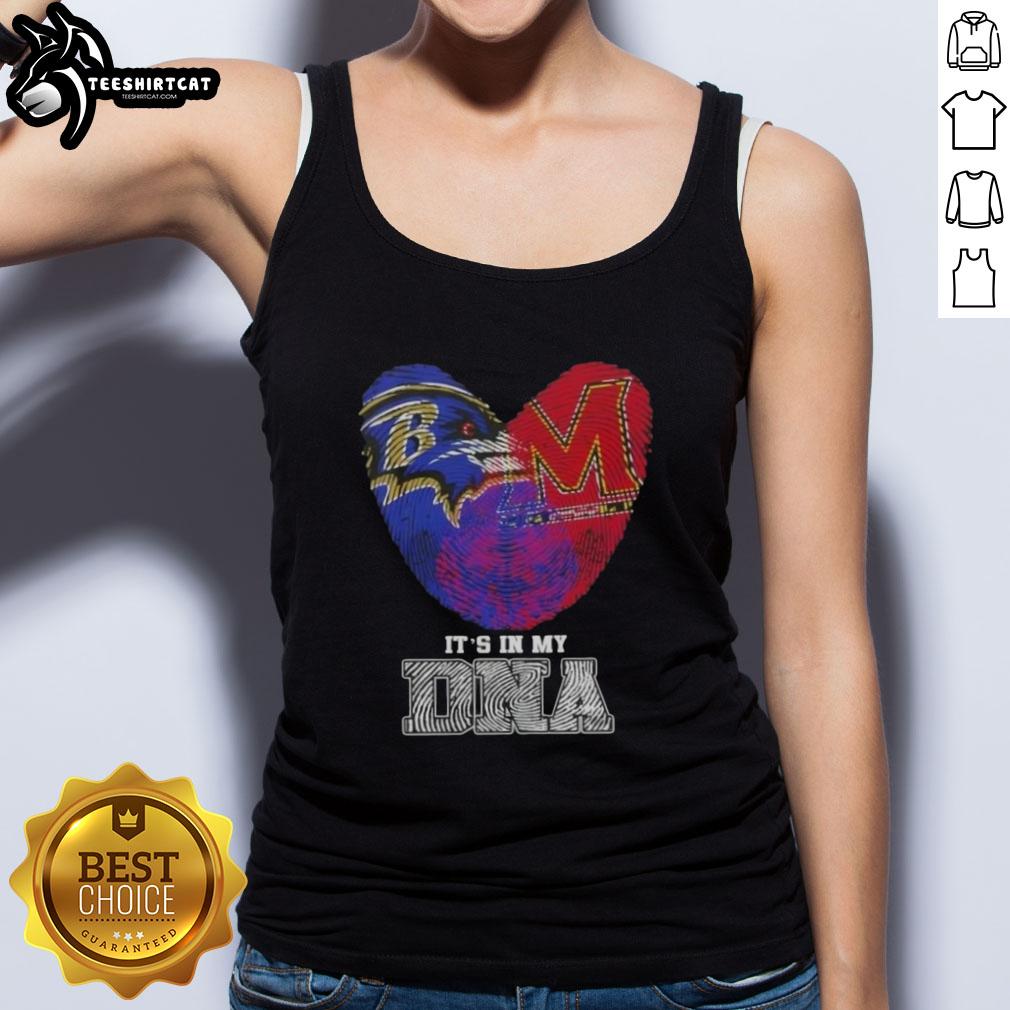 Top featuring Baltimore Ravens & Maryland Terrapins logos with 'It's In My DNA' slogan, perfect for sports fans.