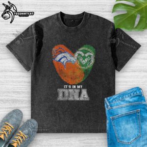 Top Fingerprints Denver Broncos X Colorado State Rams It's In My DNA washed t-shirt design with vibrant team colors.