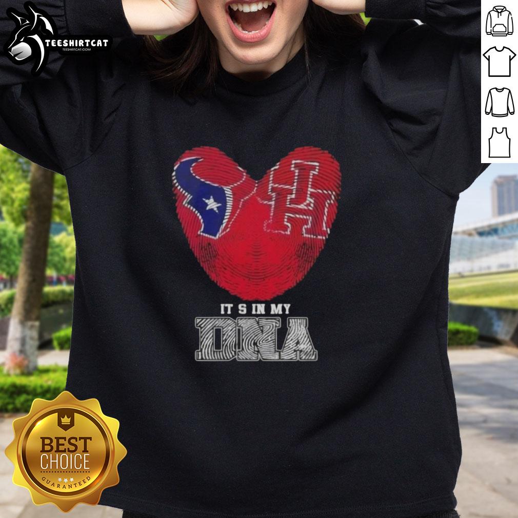 Top Fingerprints Houston Texans X Houston Cougars sweatshirt featuring 'It's In My DNA' design, perfect for sports fans.