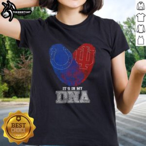 Indianapolis Colts X Indiana Hoosiers women's tee featuring 'It's In My DNA' design, perfect for sports fans.