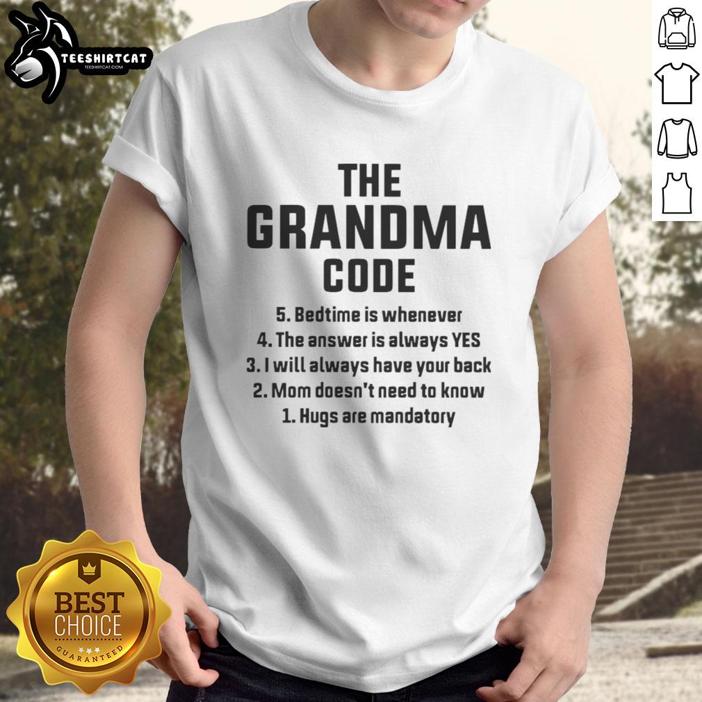 Alt Text: Top The Grandma Code Bedtime Is Whenever T-Shirt in a cozy setting, showcasing fun design for grandmas.