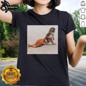 Adorable Cute Punch The Monkey plush toy on a stylish ladies tee, perfect for playful fashion lovers.