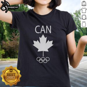Good Canadian Come To Milano Cortina 2026 ladies tee featuring vibrant design for winter sports enthusiasts.