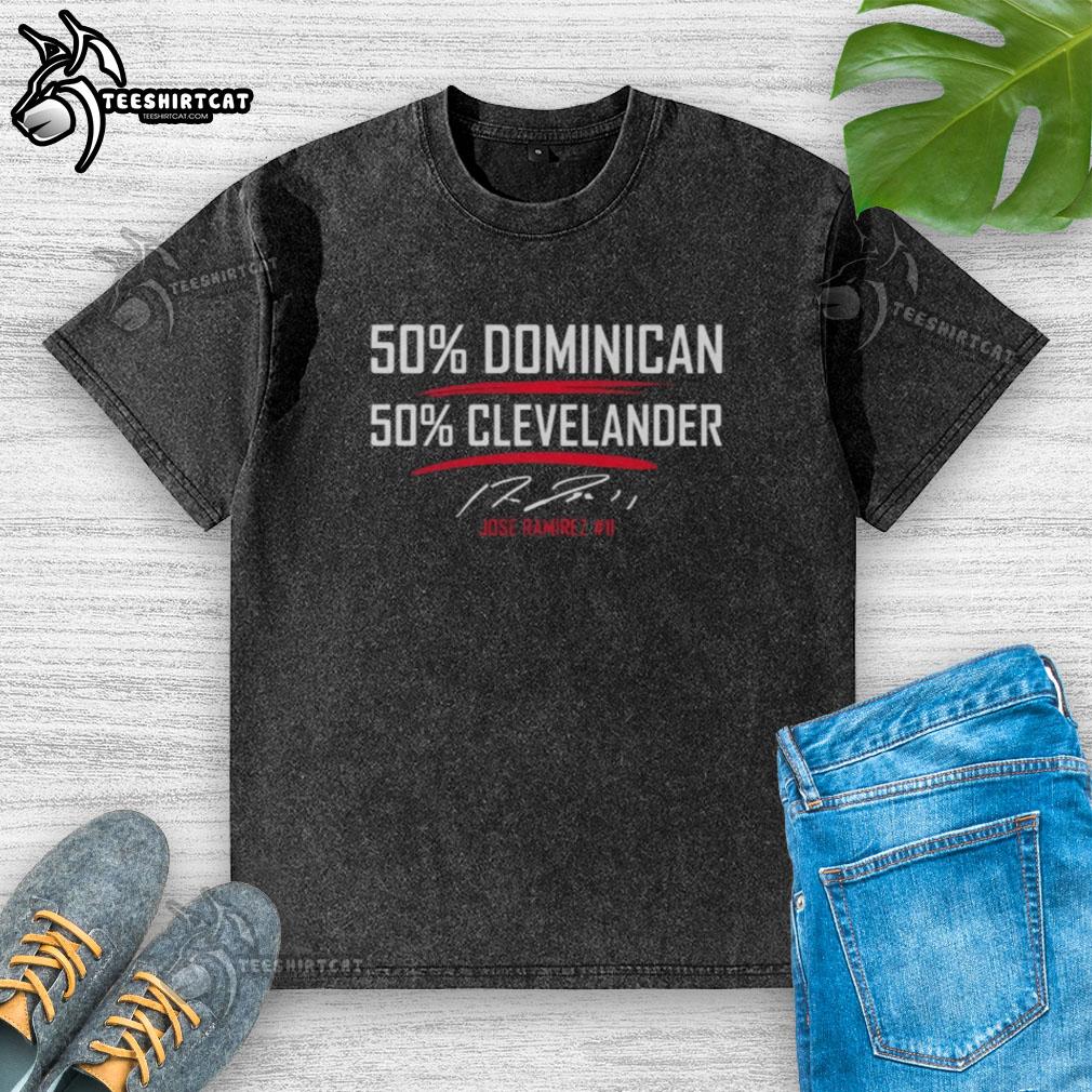 Good Jose Ramirez 11 Cleveland Guardians signature washed t-shirt, featuring Dominican and Clevelander design elements.